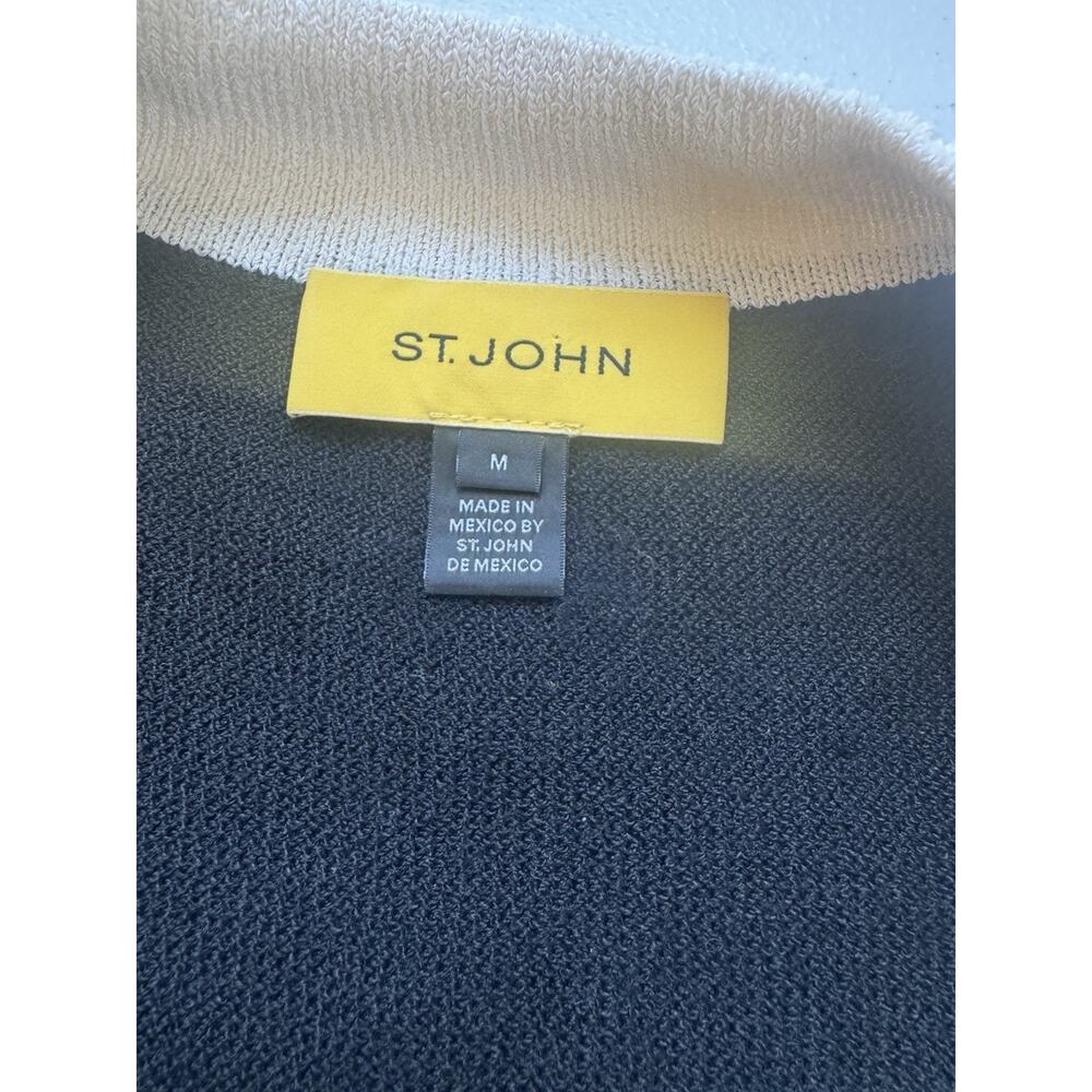Vintage ST JOHN Cardigan Womens Medium Black Ivory Full Zip Wool Blend - Picture 9 of 12